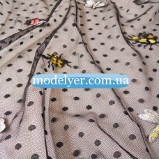 Ткань Сетка с вышивкой (жуки)